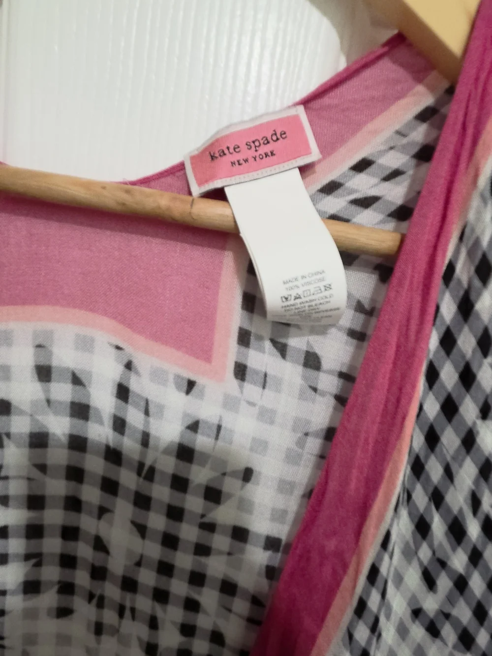 kate spade Black and White Checked Floral Kimono Coverall with Pink Trim